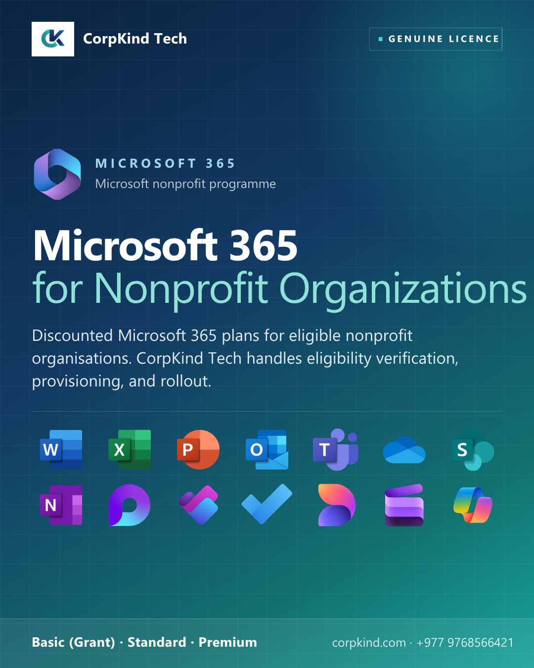 Genuine Microsoft 365 for Nonprofit Organizations licence from CorpKind Tech in Nepal